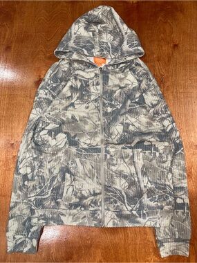 Negative Spaces Leaf Camo Print Waffle Knot Zip Up Jacket